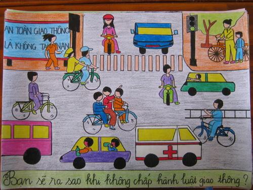 vẽ tranh đề tài an toàn giao thông
